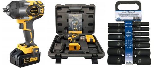Przejdź do produktu ADLER AKU-900 BATERYJNY KLUCZ UDAROWY 1/2" + NASADKI DŁUGIE 13szt. 4Ah/20V 900Nm AKU900K